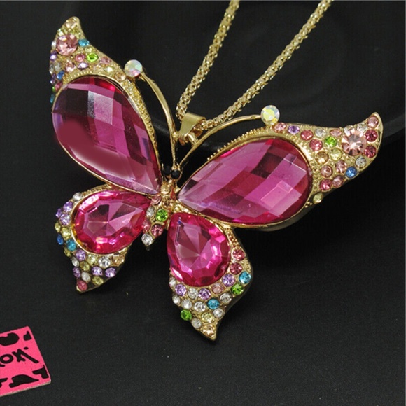 Purple Butterfly Necklace with Multicolor Tips -Crystals & Rhinestones Accents - Picture 3 of 6